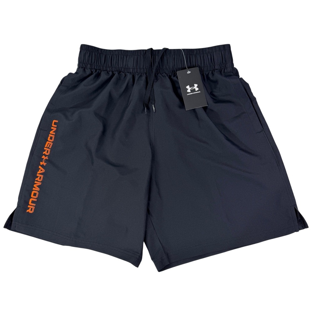 Under Armour Mens Tech Woven Wordmark Shorts Black Orange 1383356 Medium NWT - Picture 1 of 7